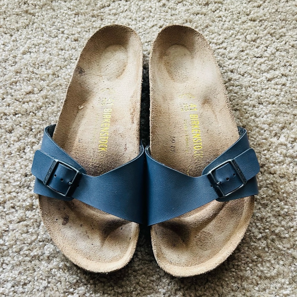 Birkenstock 265 Unisex Adult Blue Brown One Strap Slip On Sandal Size L10/M8